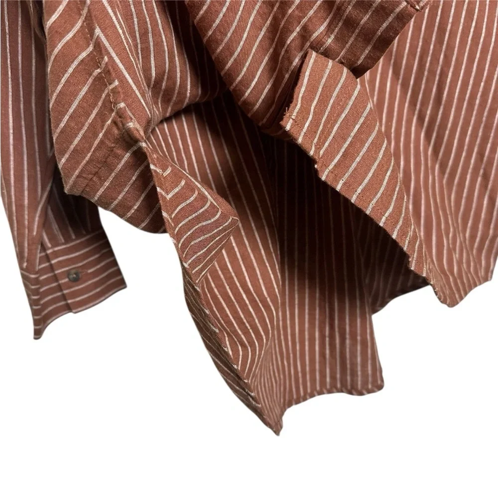 CALIA Womens Medium Brown Button Down Shirt Long Sleeve Linen Rayon Tunic Beach - Picture 10 of 14